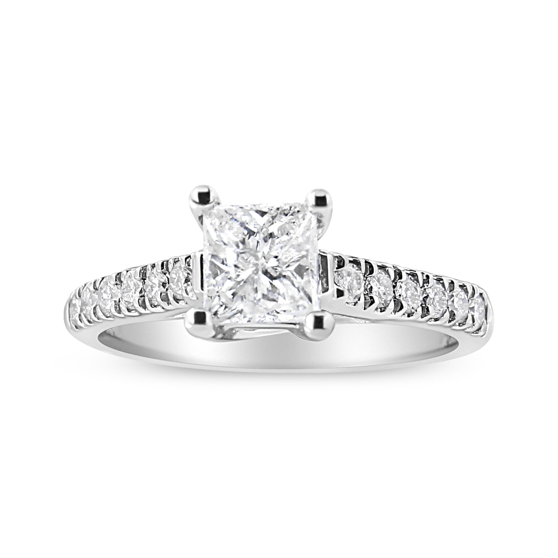 14K White Gold 1 1/5 Cttw 4-Prong Set Princess Diamond Classic Engagement Ring (I1-I2 Color, H-I Clarity) Ring Size 7 Bids.com