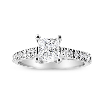14K White Gold 1 1/5 Cttw 4-Prong Set Princess Diamond Classic Engagement Ring (I1-I2 Color, H-I Clarity) Ring Size 7 Bids.com