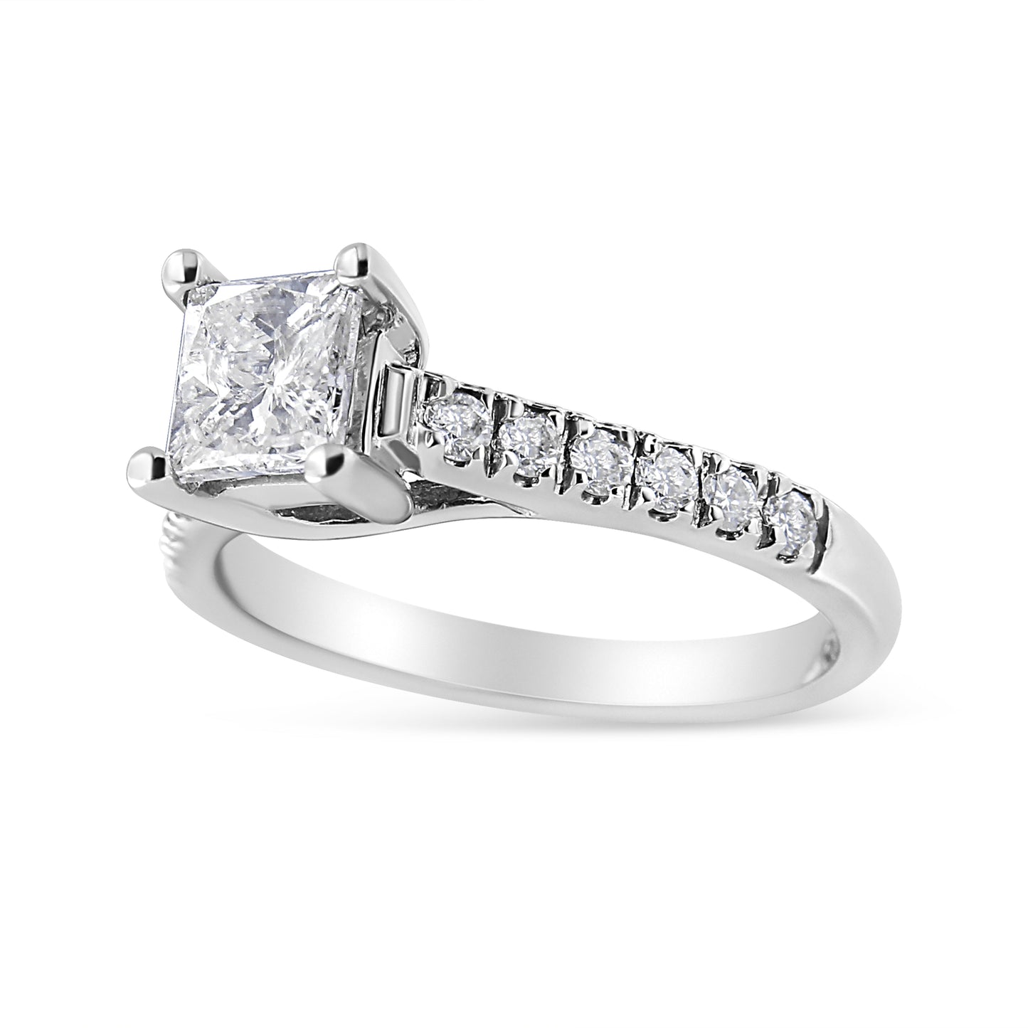 14K White Gold 1 1/5 Cttw 4-Prong Set Princess Diamond Classic Engagement Ring (I1-I2 Color, H-I Clarity) Ring Size 7 Bids.com