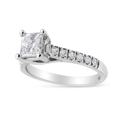 14K White Gold 1 1/5 Cttw 4-Prong Set Princess Diamond Classic Engagement Ring (I1-I2 Color, H-I Clarity) Ring Size 7 Bids.com