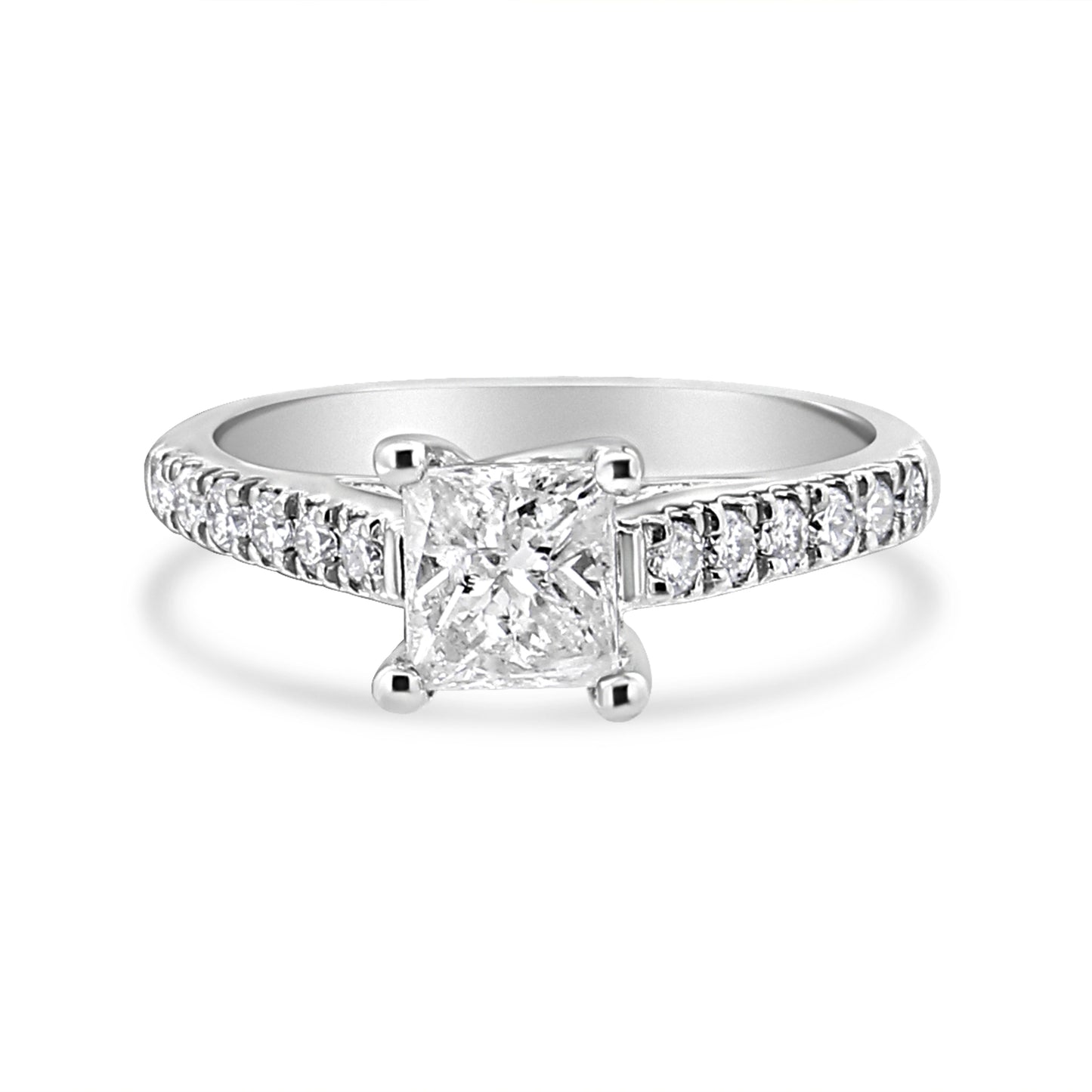 14K White Gold 1 1/5 Cttw 4-Prong Set Princess Diamond Classic Engagement Ring (I1-I2 Color, H-I Clarity) Ring Size 7 Bids.com