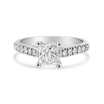 14K White Gold 1 1/5 Cttw 4-Prong Set Princess Diamond Classic Engagement Ring (I1-I2 Color, H-I Clarity) Ring Size 7 Bids.com