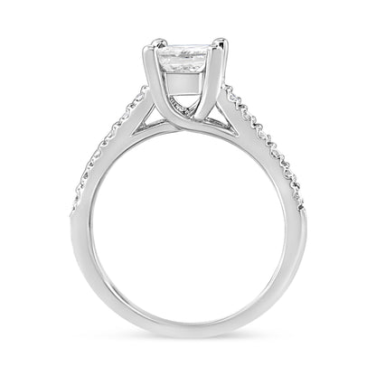 14K White Gold 1 1/5 Cttw 4-Prong Set Princess Diamond Classic Engagement Ring (I1-I2 Color, H-I Clarity) Ring Size 7 Bids.com