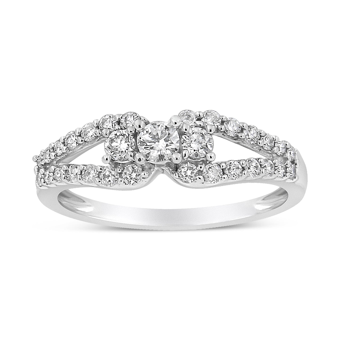 10K White Gold 1/2 Cttw Round Cut Diamond Three Stone Split Shank Band Ring (H-I Color, SI1-SI2 Clarity) - Size 6 Bids.com