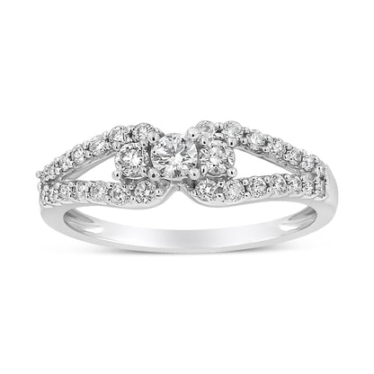 10K White Gold 1/2 Cttw Round Cut Diamond Three Stone Split Shank Band Ring (H-I Color, SI1-SI2 Clarity) - Size 6 Bids.com