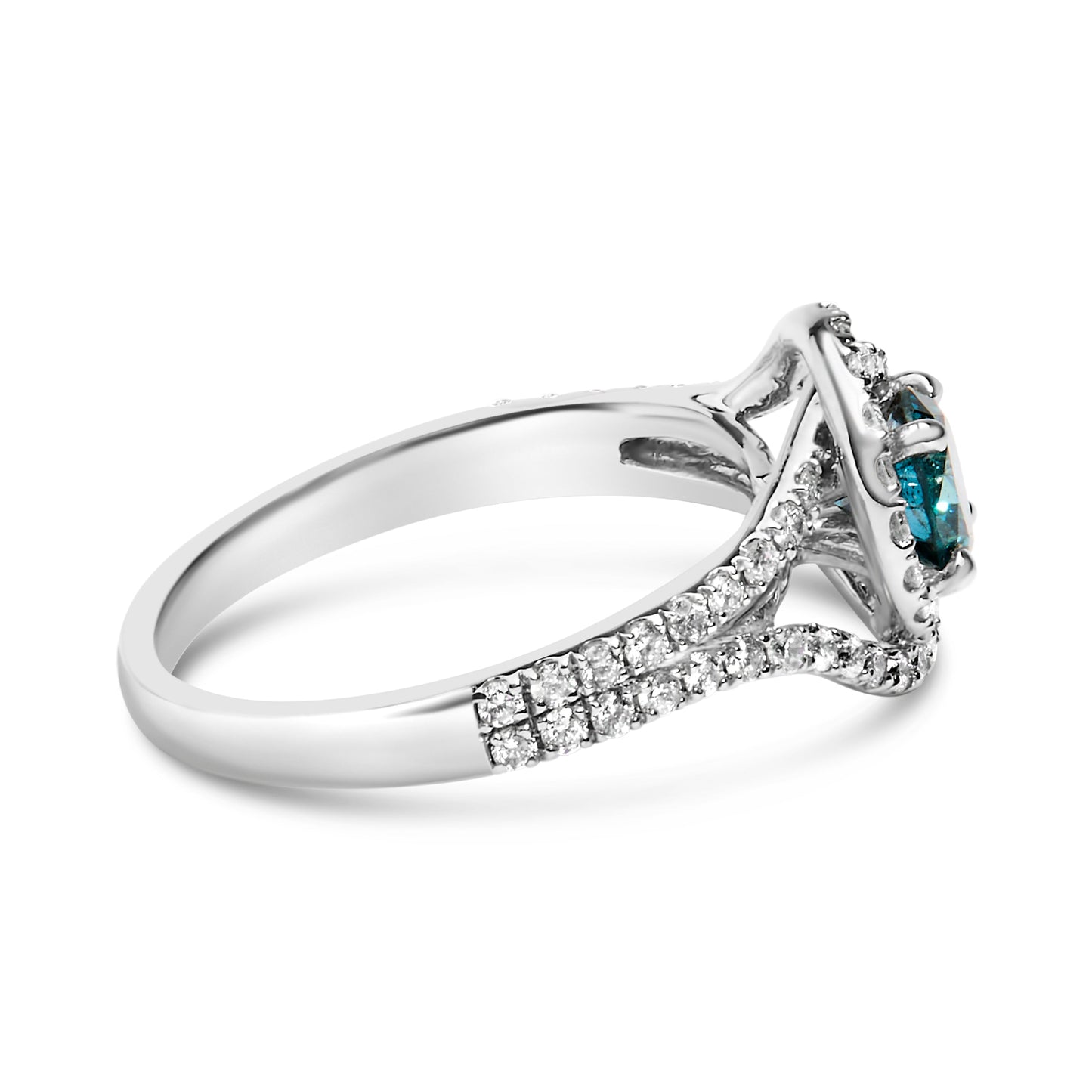 14K White Gold 1-1/3 Cttw White & Blue Diamond Interweaving Double Halo Cocktail Statement Ring (G-H and Fancy Blue Color, SI2-I1 Clarity) - Size 6 Bids.com