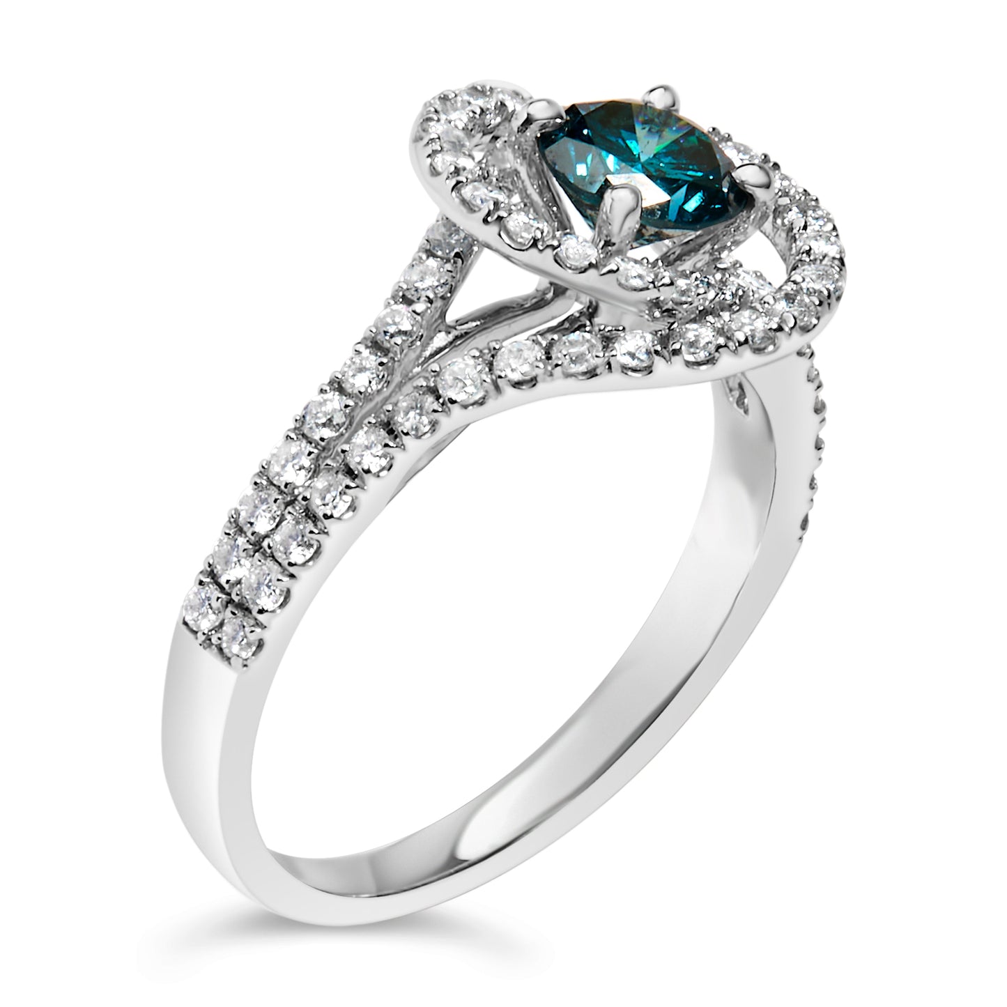14K White Gold 1-1/3 Cttw White & Blue Diamond Interweaving Double Halo Cocktail Statement Ring (G-H and Fancy Blue Color, SI2-I1 Clarity) - Size 6 Bids.com