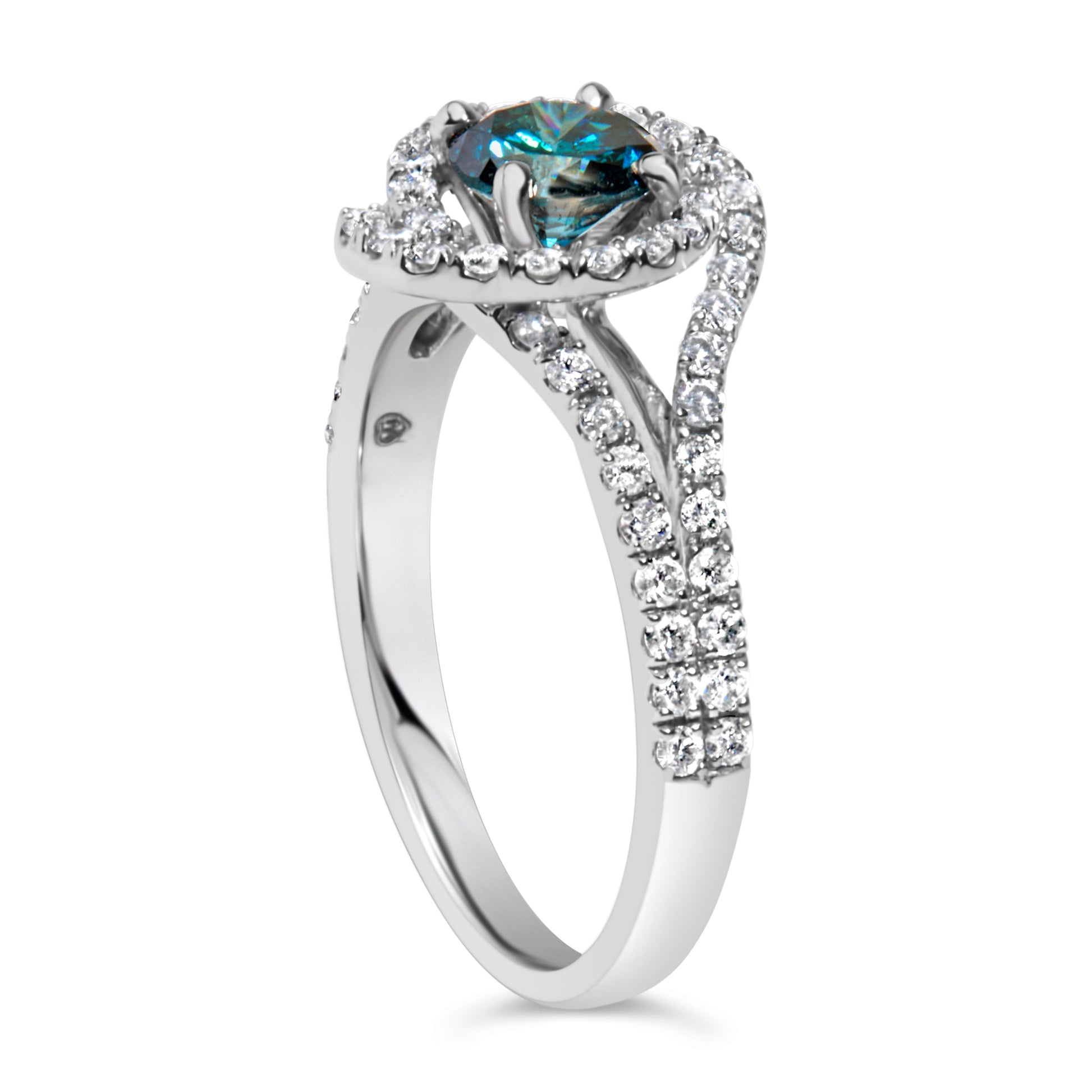 14K White Gold 1-1/3 Cttw White & Blue Diamond Interweaving Double Halo Cocktail Statement Ring (G-H and Fancy Blue Color, SI2-I1 Clarity) - Size 6 Bids.com