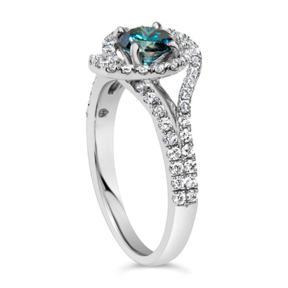 14K White Gold 1-1/3 Cttw White & Blue Diamond Interweaving Double Halo Cocktail Statement Ring (G-H and Fancy Blue Color, SI2-I1 Clarity) - Size 6 Bids.com