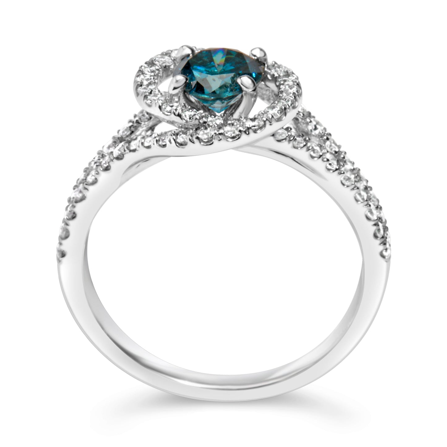 14K White Gold 1-1/3 Cttw White & Blue Diamond Interweaving Double Halo Cocktail Statement Ring (G-H and Fancy Blue Color, SI2-I1 Clarity) - Size 6 Bids.com