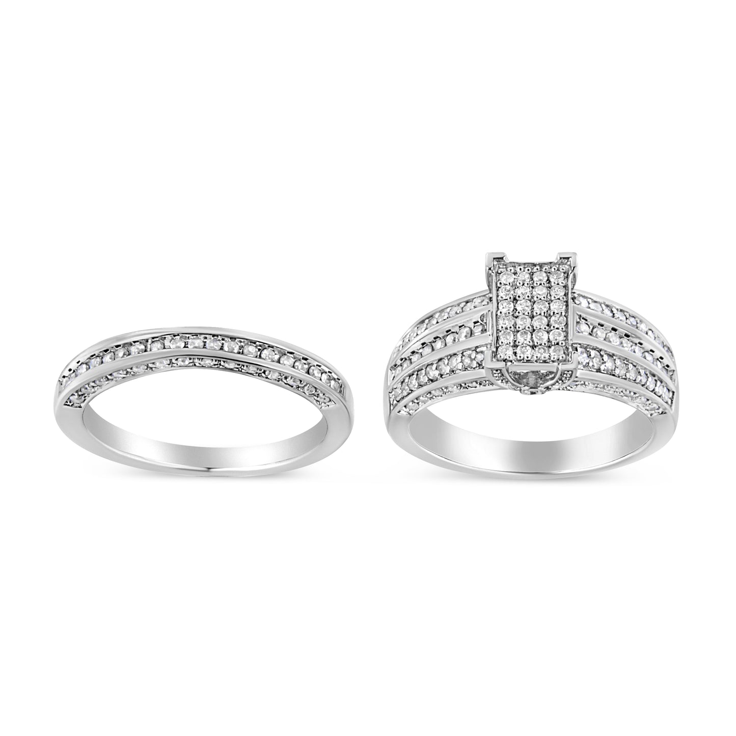 .925 Sterling Silver 3/4 Cttw Prong Set Round Diamond Composite Engagement Ring and Band Set (I-J Color, I3 Clarity) - Size 6.5 Bids.com