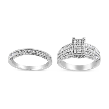 .925 Sterling Silver 3/4 Cttw Prong Set Round Diamond Composite Engagement Ring and Band Set (I-J Color, I3 Clarity) - Size 6.5 Bids.com