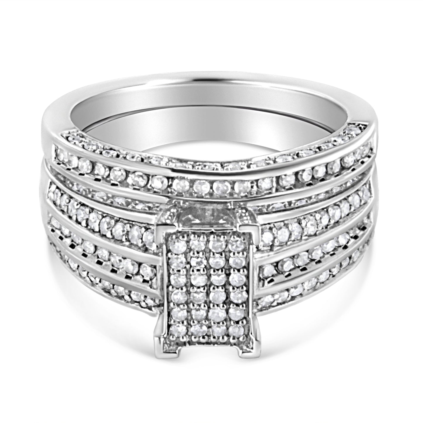 .925 Sterling Silver 3/4 Cttw Prong Set Round Diamond Composite Engagement Ring and Band Set (I-J Color, I3 Clarity) - Size 6.5 Bids.com