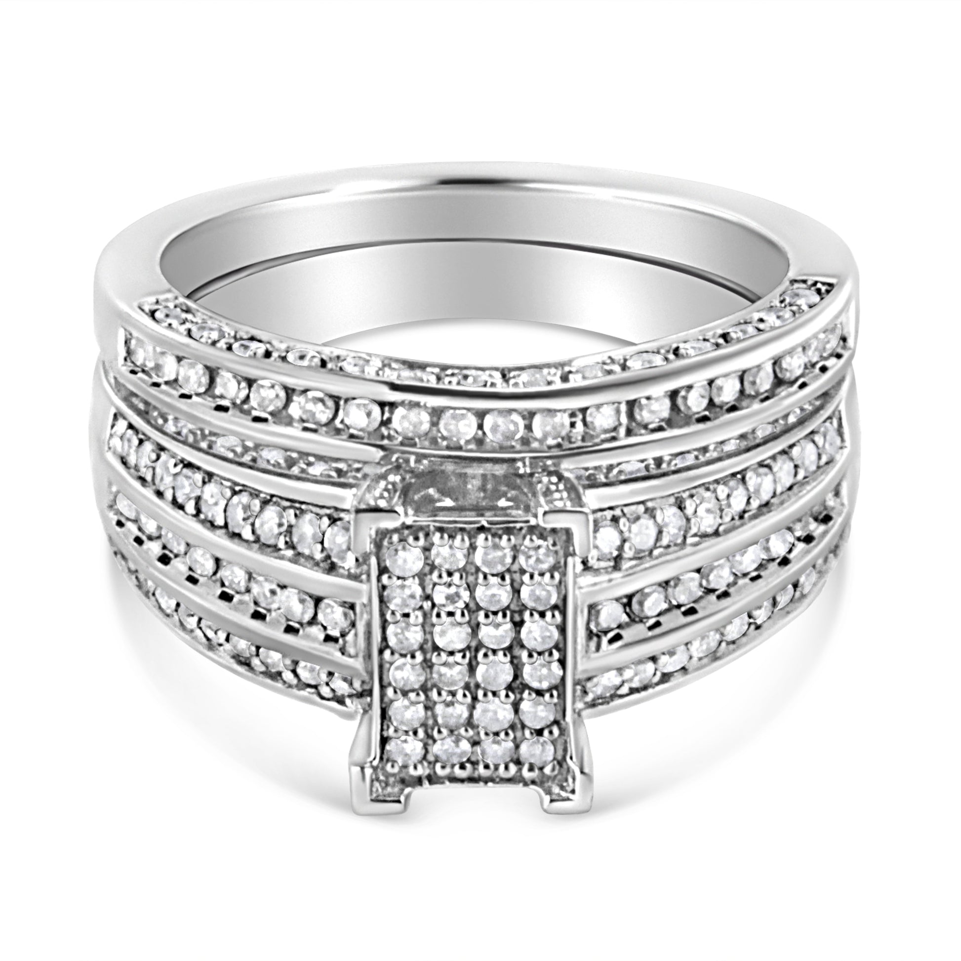 .925 Sterling Silver 3/4 Cttw Prong Set Round Diamond Composite Engagement Ring and Band Set (I-J Color, I3 Clarity) - Size 6.5 Bids.com