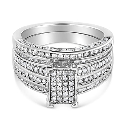 .925 Sterling Silver 3/4 Cttw Prong Set Round Diamond Composite Engagement Ring and Band Set (I-J Color, I3 Clarity) - Size 6.5 Bids.com