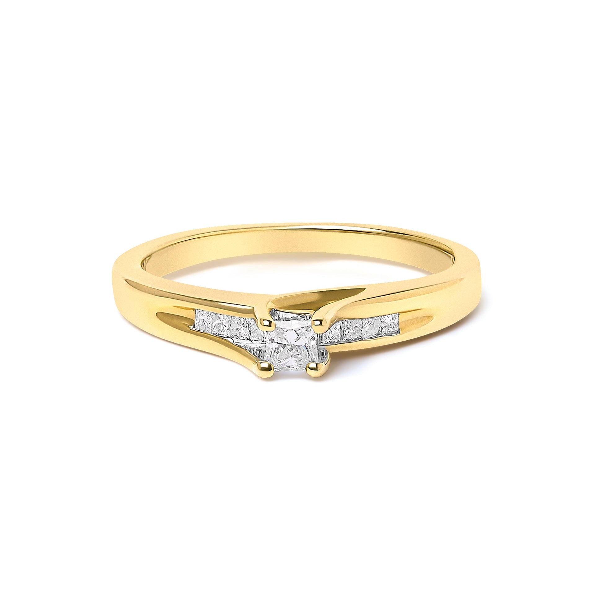 14K Yellow Gold 1/4 Cttw Princess Cut Diamond Engagement Ring Bids.com