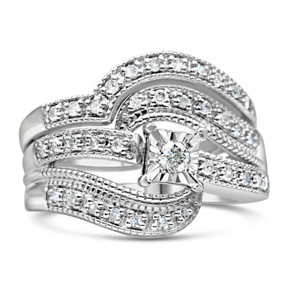 .925 Sterling Silver 1/3 Cttw Round Diamond Crisscross Engagement Ring Bridal Set (H-I Color, I1-I2 Clarity ) - Size 7 Bids.com