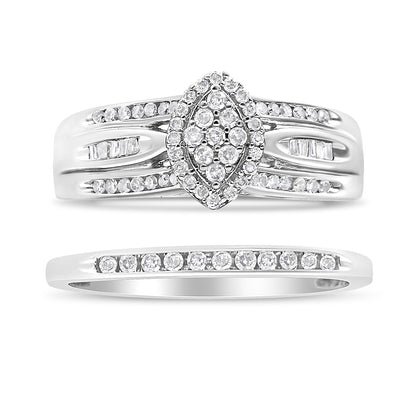 .925 Sterling Silver 1/2 Cttw Round and Baguette-Cut Diamond Engagement Bridal Set (I-J Color, I1-I2 Clarity) - Size 7 Bids.com