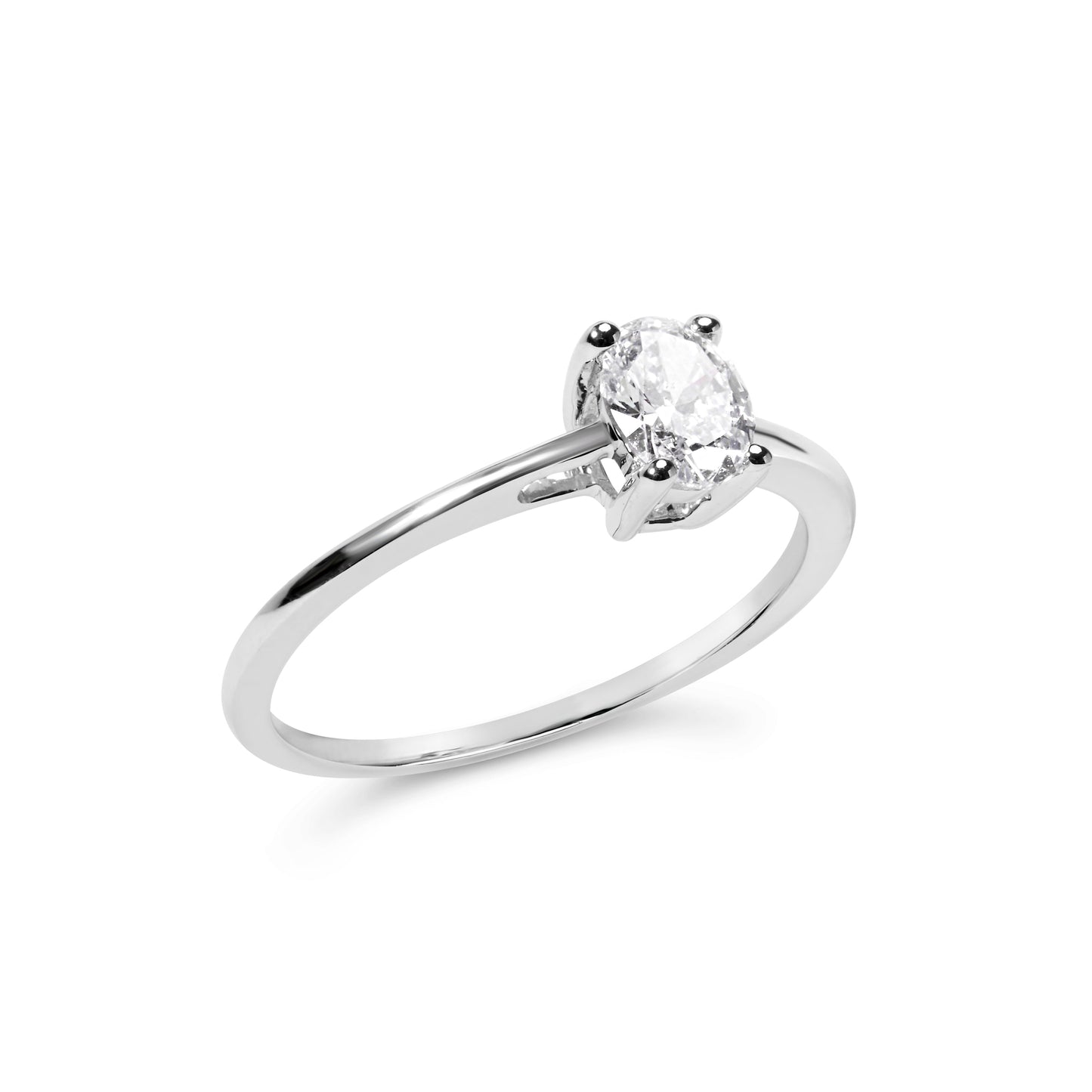 14K White Gold 1/2 Cttw Oval Lab Grown Diamond 4 Prong Solitaire Engagement Ring (F-G Color, VS2-SI1 Clarity) - Size 7 Bids.com
