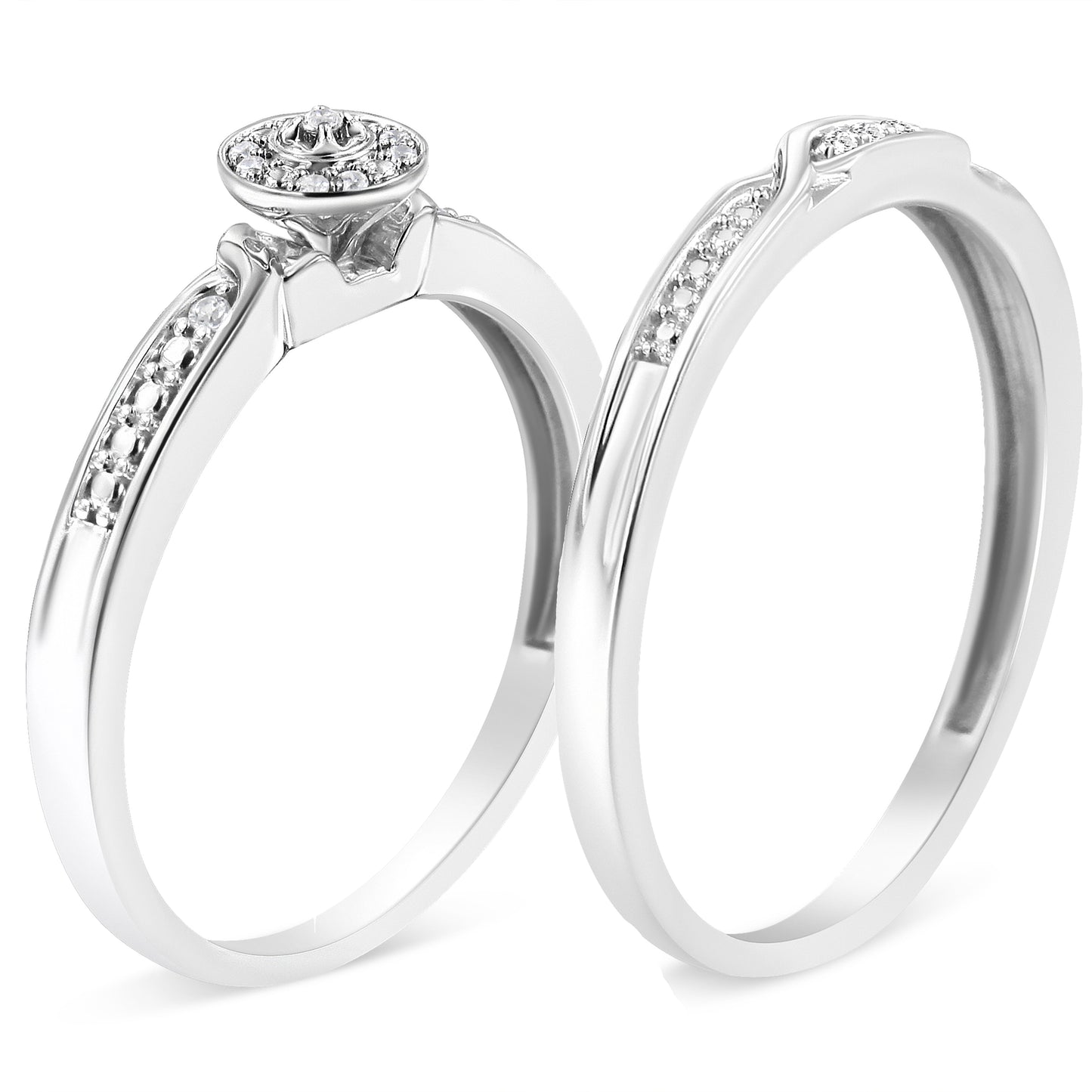 .925 Sterling Silver Diamond Accent Frame Twist Shank Bridal Set Ring and Band (I-J Color, I3 Clarity) - Size 7 Bids.com