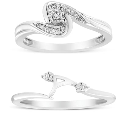 .925 Sterling Silver 1/10 Cttw Diamond Swirl and Bypass Bridal Set Ring and Band (I-J Color, I3 Clarity) - Size 7 Bids.com