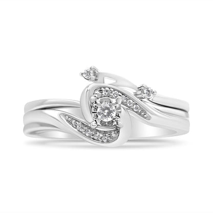 .925 Sterling Silver 1/10 Cttw Diamond Swirl and Bypass Bridal Set Ring and Band (I-J Color, I3 Clarity) - Size 7 Bids.com