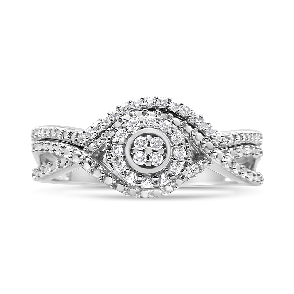 .925 Sterling Silver 1/6 Cttw Diamond Composite Halo and Split Shank Bridal Set Ring and Band  (I-J Color, I3 Clarity) - Size 7 Bids.com