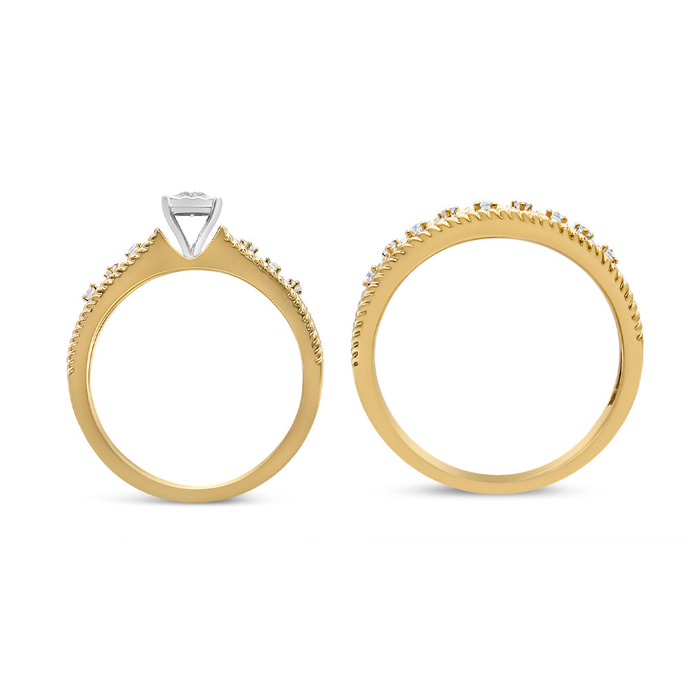 14K Yellow Gold Plated .925 Sterling Silver 1/5 Cttw Diamond Art Deco Style Engagement Ring Bridal Set (I-J Color, I3 Clarity) - Ring Size 7 Bids.com