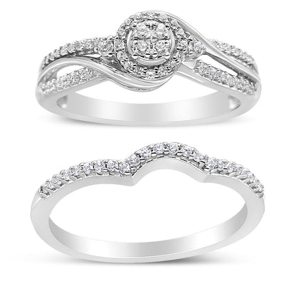 .925 Sterling Silver 1/3 Cttw Composite Diamond Frame Bypass Bridal Set Ring and Band (I-J Color, I2-I3 Clarity) - Ring Size 7 Bids.com