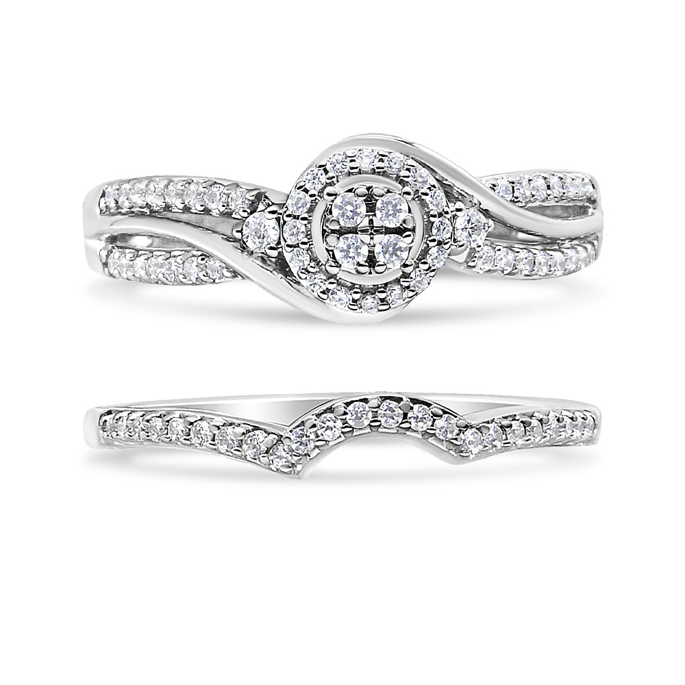 .925 Sterling Silver 1/3 Cttw Composite Diamond Frame Bypass Bridal Set Ring and Band (I-J Color, I2-I3 Clarity) - Ring Size 7 Bids.com