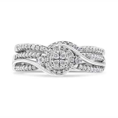 .925 Sterling Silver 1/3 Cttw Composite Diamond Frame Bypass Bridal Set Ring and Band (I-J Color, I2-I3 Clarity) - Ring Size 7 Bids.com
