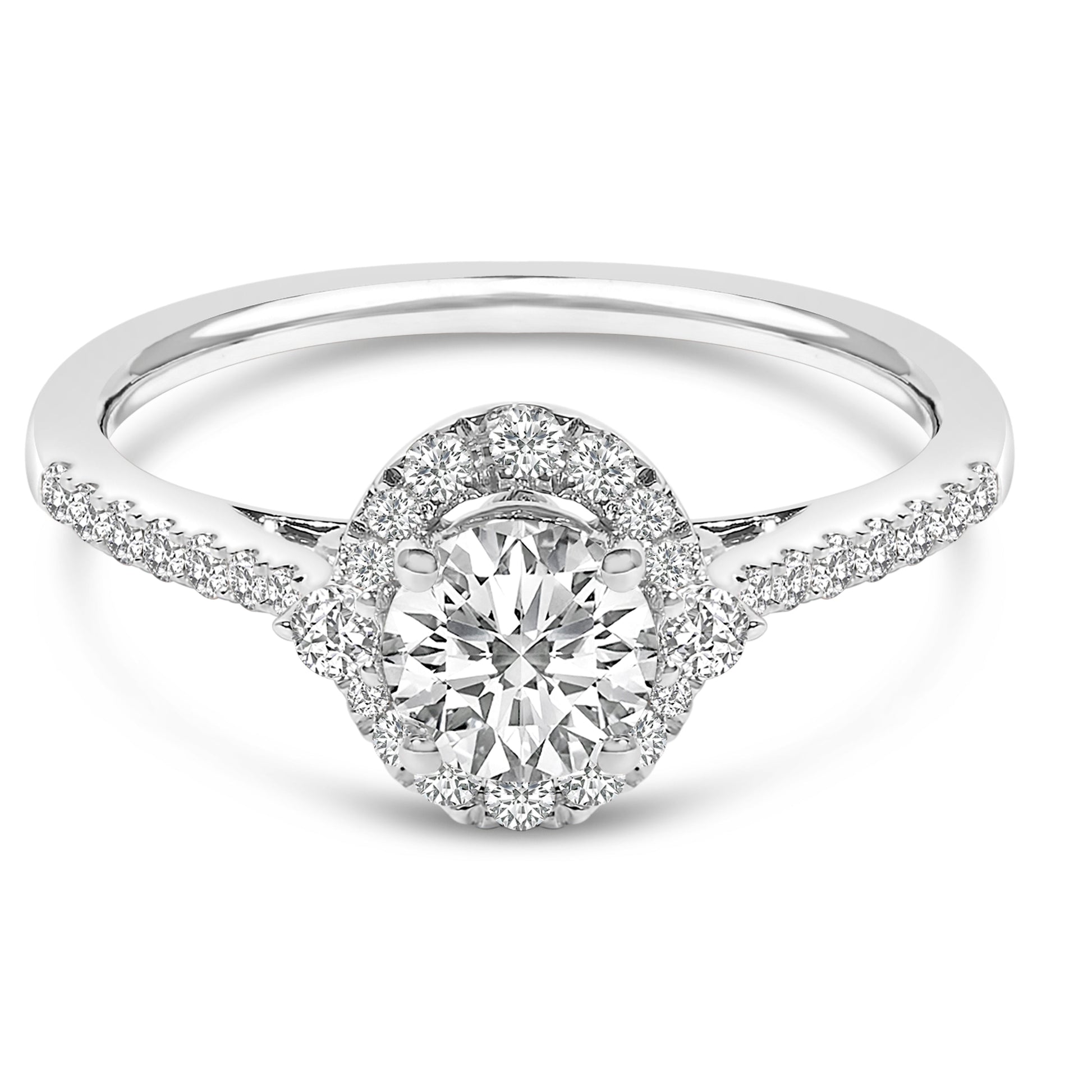 14K White Gold 1.00 Cttw Lab-Grown Diamond Oval Shaped Halo Engagement Ring (F-G Color, VS1-VS2 Clarity) - Ring Size 7 Bids.com