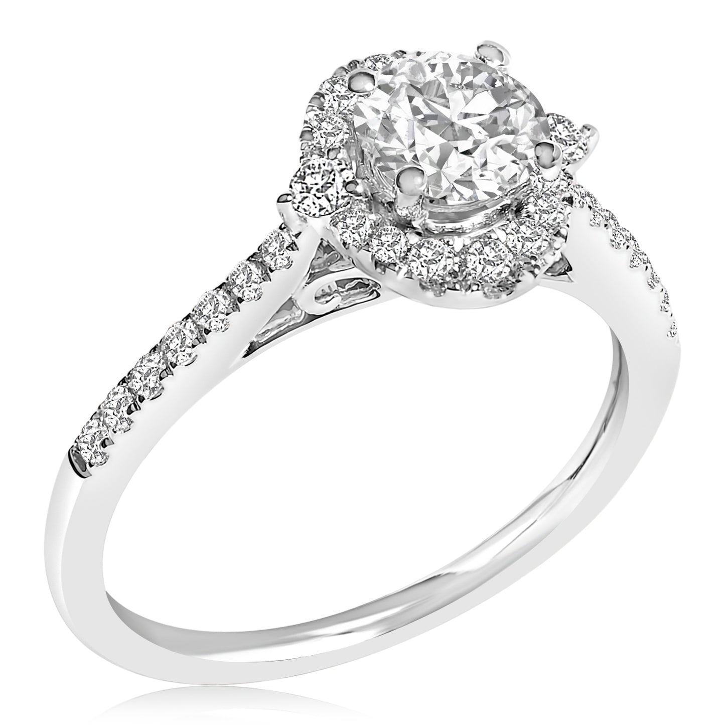 14K White Gold 1.00 Cttw Lab-Grown Diamond Oval Shaped Halo Engagement Ring (F-G Color, VS1-VS2 Clarity) - Ring Size 7 Bids.com