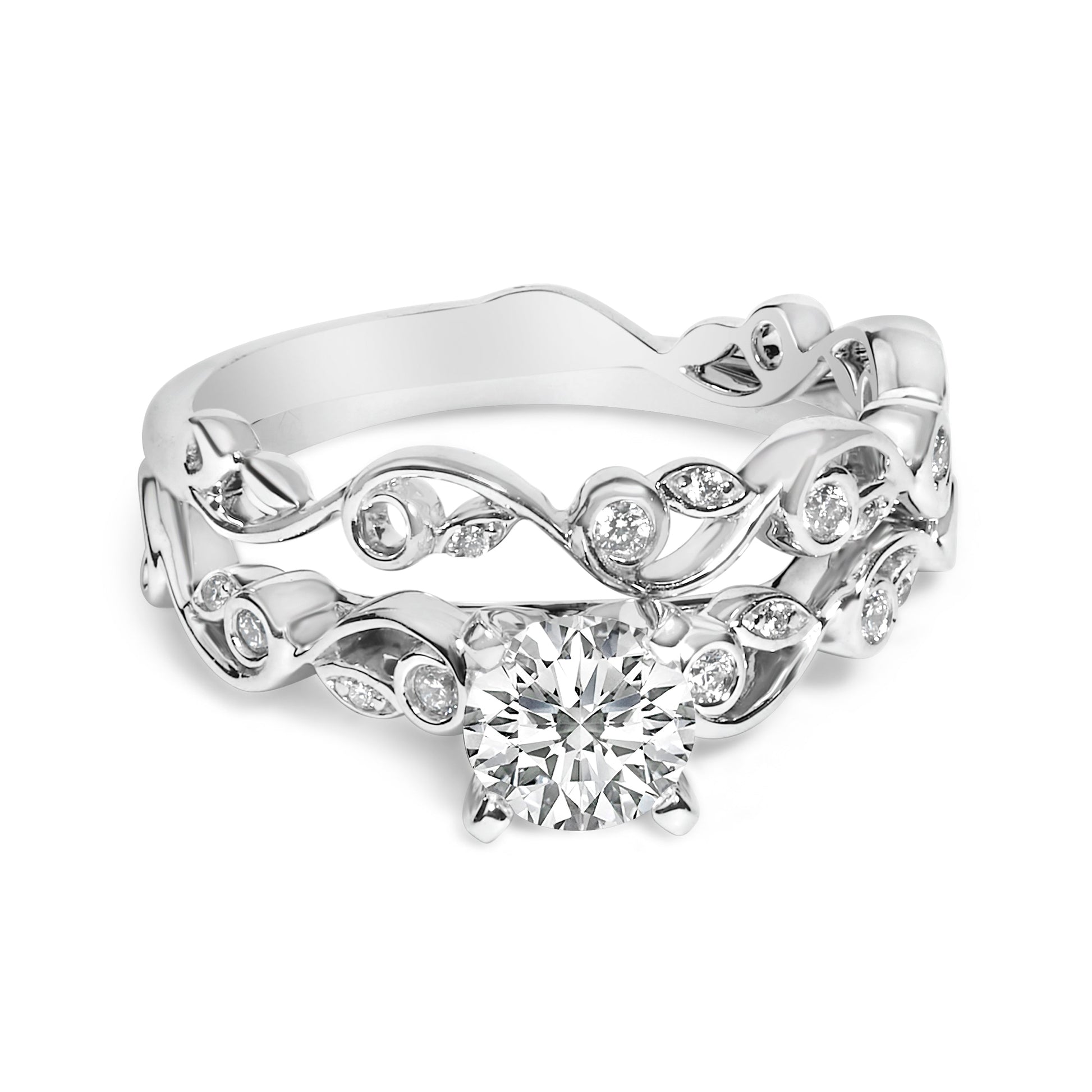 14K White Gold Lab Grown Diamond 1.0 Cttw Vintage Style Engagement Ring and Band Set - Ring Size 5 Bids.com