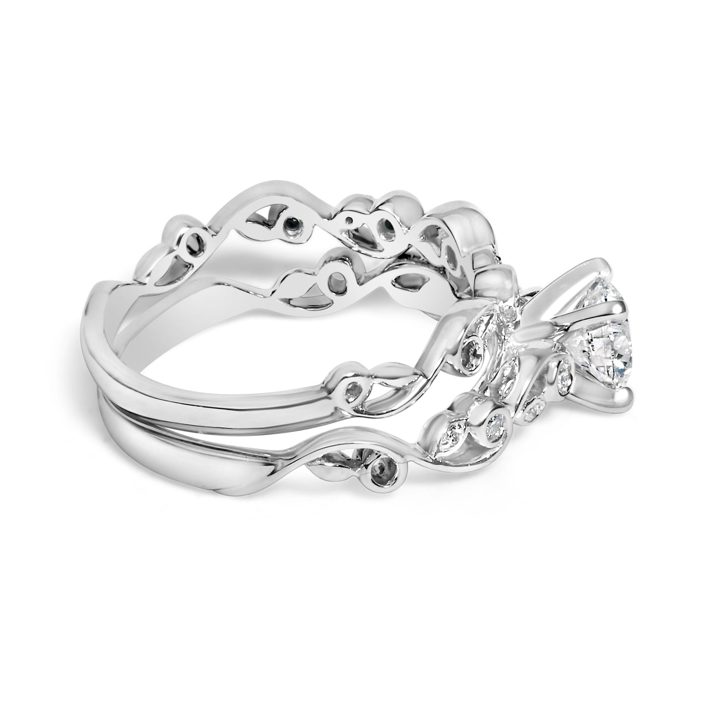 14K White Gold Lab Grown Diamond 1.0 Cttw Vintage Style Engagement Ring and Band Set - Ring Size 5 Bids.com