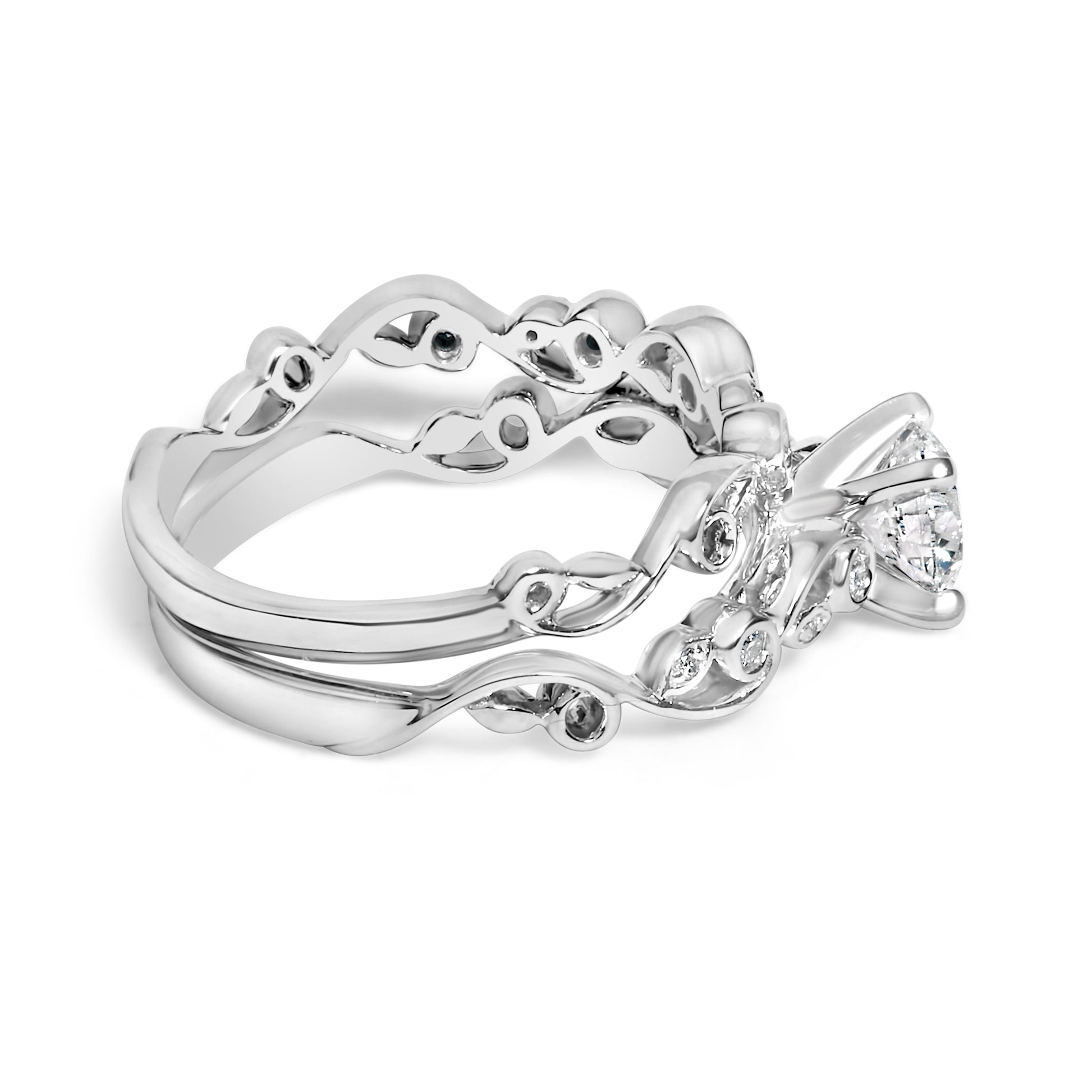 14K White Gold Lab Grown Diamond 1.0 Cttw Vintage Style Engagement Ring and Band Set - Ring Size 5 Bids.com