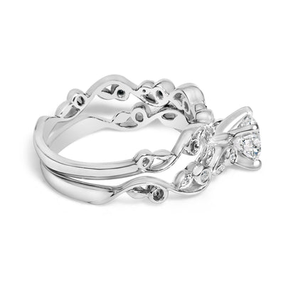 14K White Gold Lab Grown Diamond 1.0 Cttw Vintage Style Engagement Ring and Band Set - Ring Size 5 Bids.com