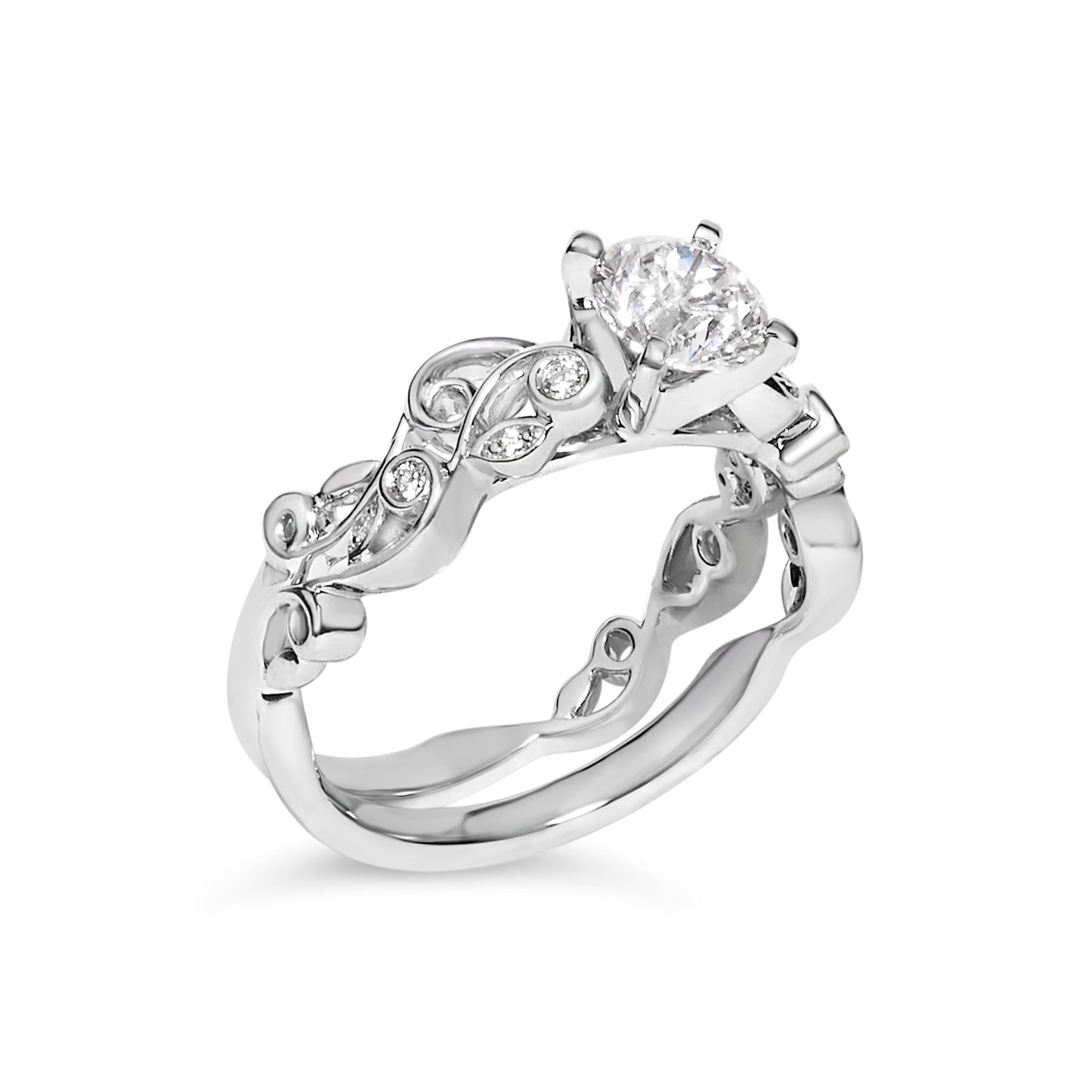 14K White Gold Lab Grown Diamond 1.0 Cttw Vintage Style Engagement Ring and Band Set - Ring Size 5 Bids.com
