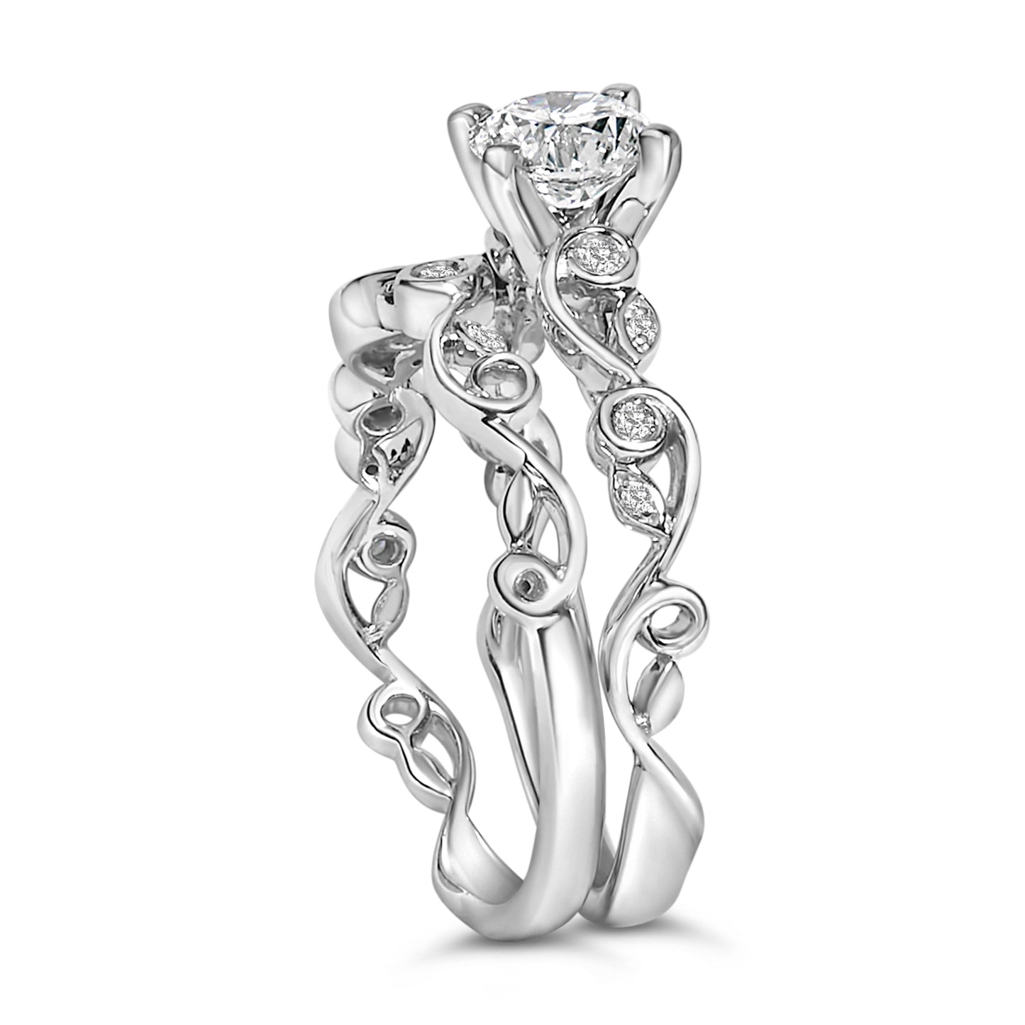 14K White Gold Lab Grown Diamond 1.0 Cttw Vintage Style Engagement Ring and Band Set - Ring Size 5 Bids.com