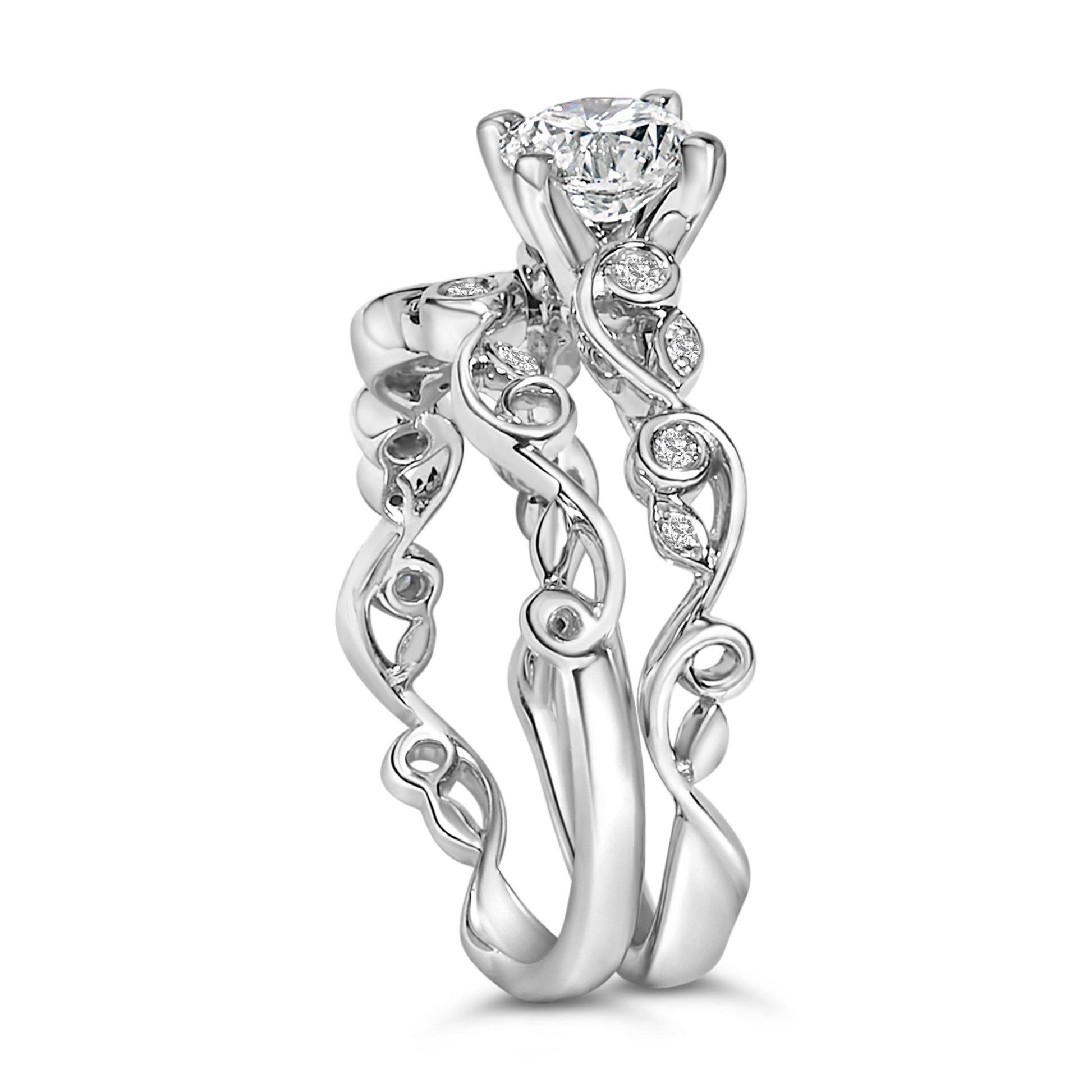 14K White Gold Lab Grown Diamond 1.0 Cttw Vintage Style Engagement Ring and Band Set - Ring Size 5 Bids.com