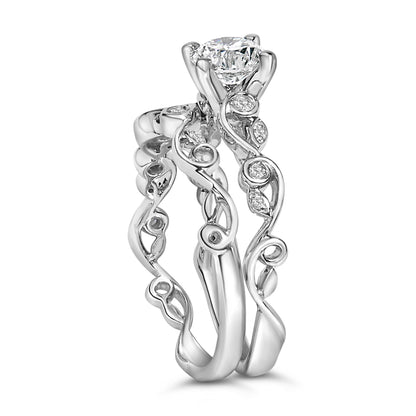 14K White Gold Lab Grown Diamond 1.0 Cttw Vintage Style Engagement Ring and Band Set - Ring Size 5 Bids.com