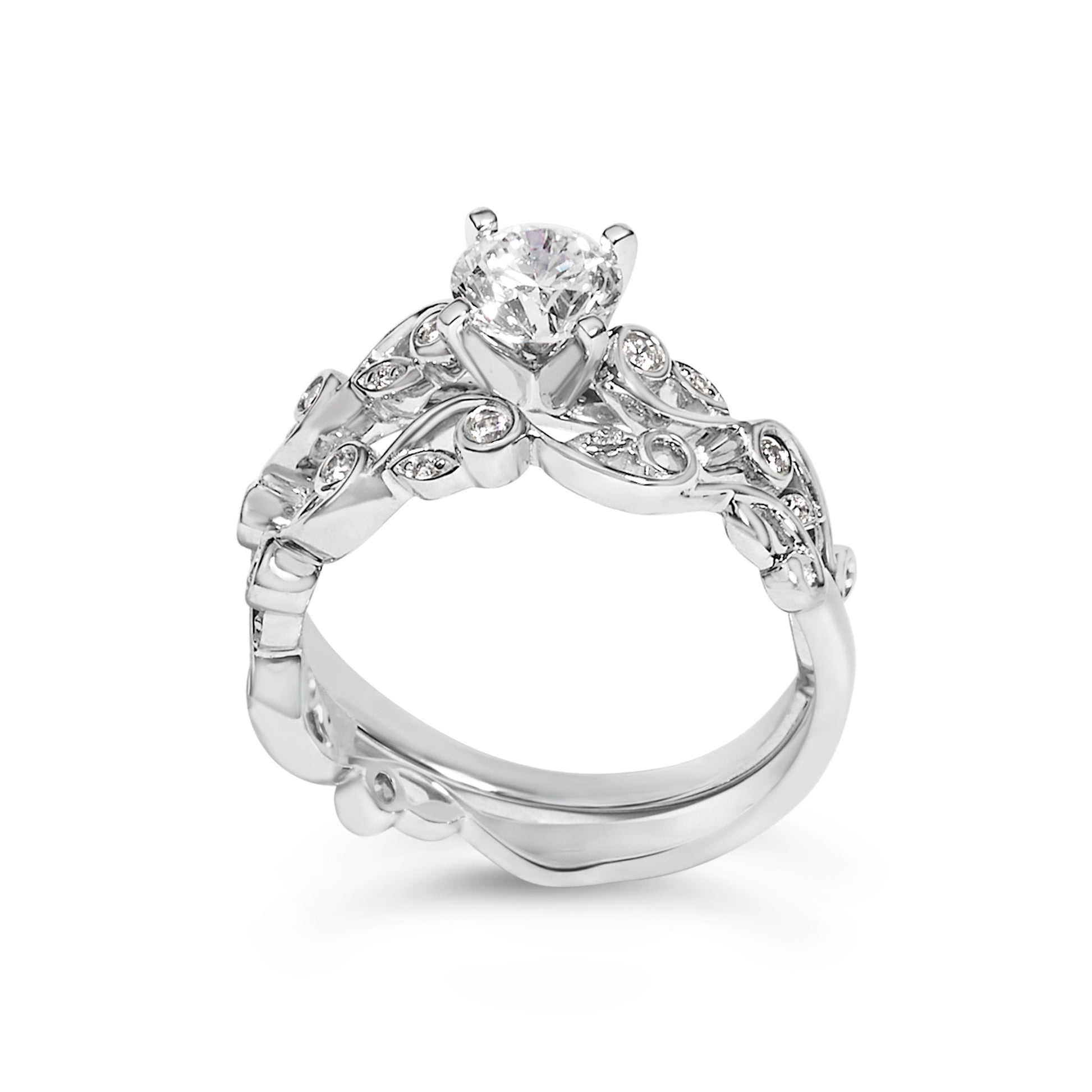 14K White Gold Lab Grown Diamond 1.0 Cttw Vintage Style Engagement Ring and Band Set - Ring Size 5 Bids.com