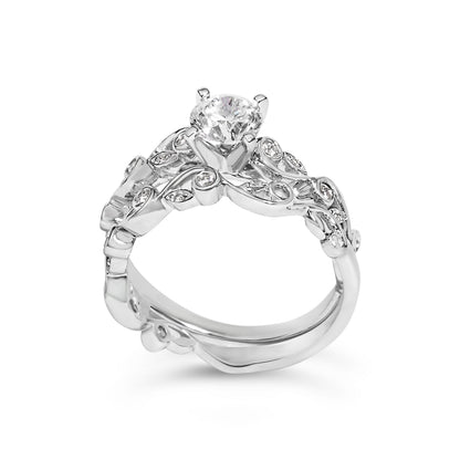 14K White Gold Lab Grown Diamond 1.0 Cttw Vintage Style Engagement Ring and Band Set - Ring Size 5 Bids.com
