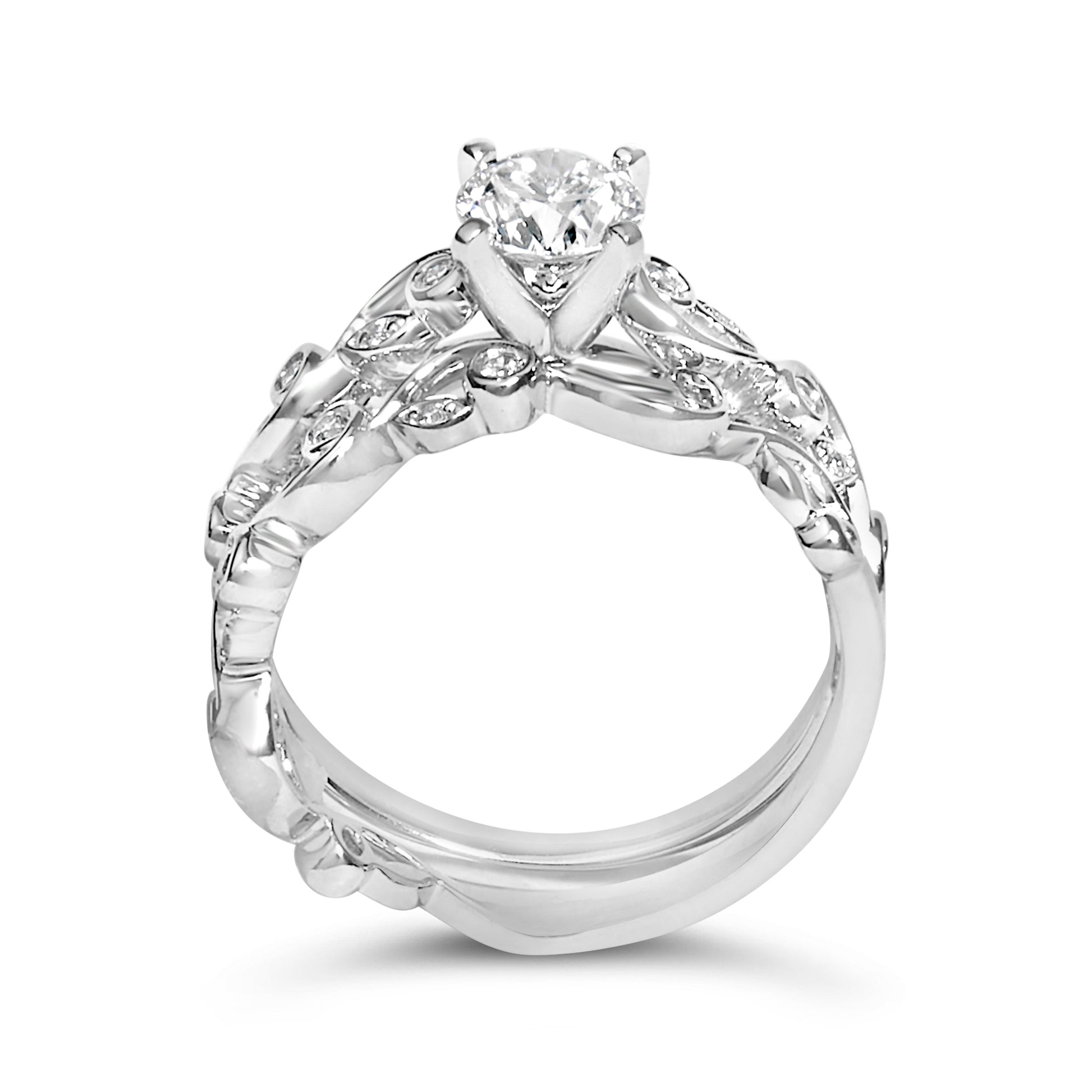 14K White Gold Lab Grown Diamond 1.0 Cttw Vintage Style Engagement Ring and Band Set - Ring Size 5 Bids.com