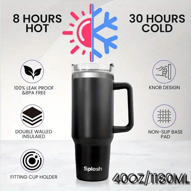 40 Oz Insulated Coffee Tumbler with Handle and Straw DailySale