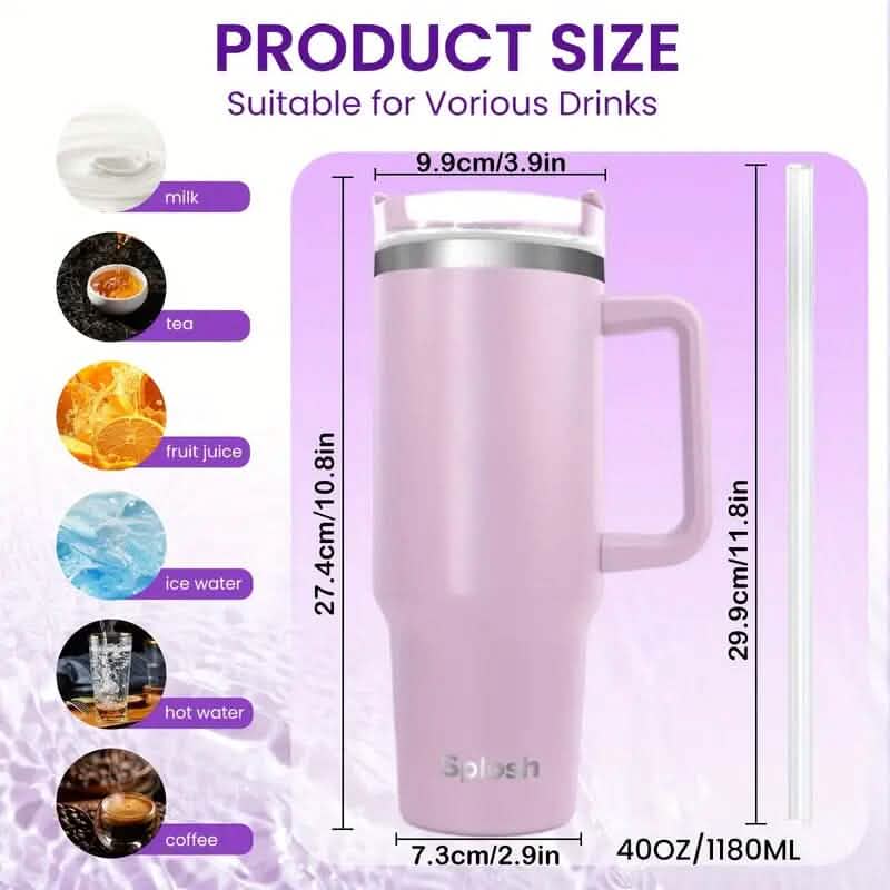 40 Oz Insulated Coffee Tumbler with Handle and Straw DailySale