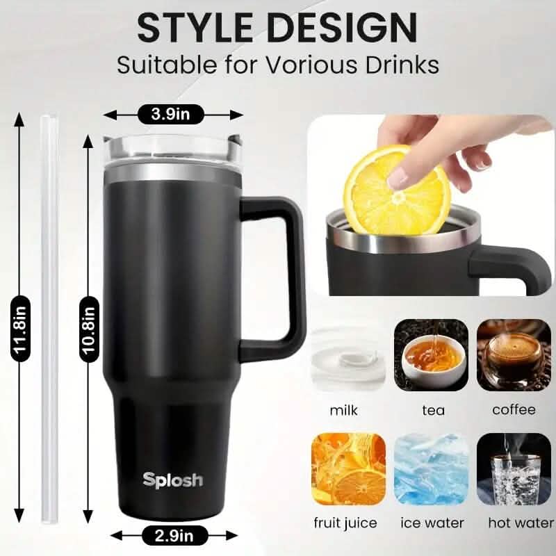 40 Oz Insulated Coffee Tumbler with Handle and Straw DailySale
