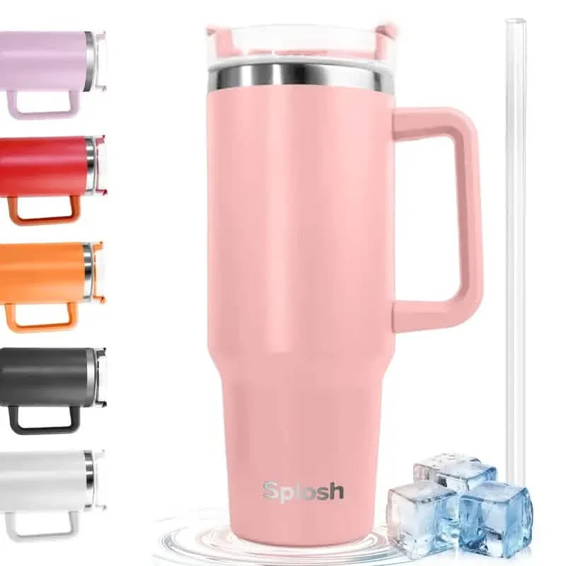 40 Oz Insulated Coffee Tumbler with Handle and Straw DailySale