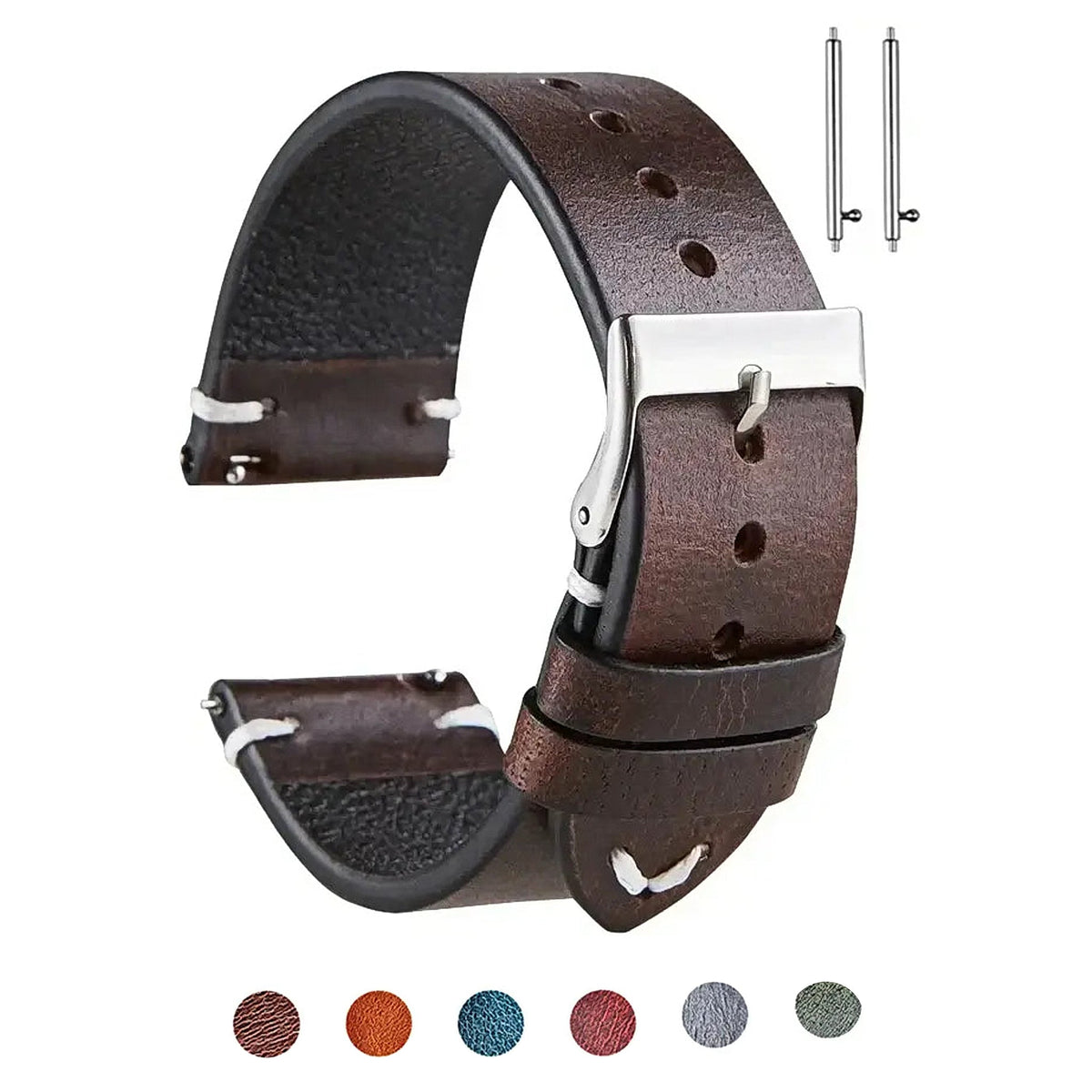 Amazfit Balance, GTR, GTS & Bip Waxed Leather Band, Accent Stitches BandsCo Straps