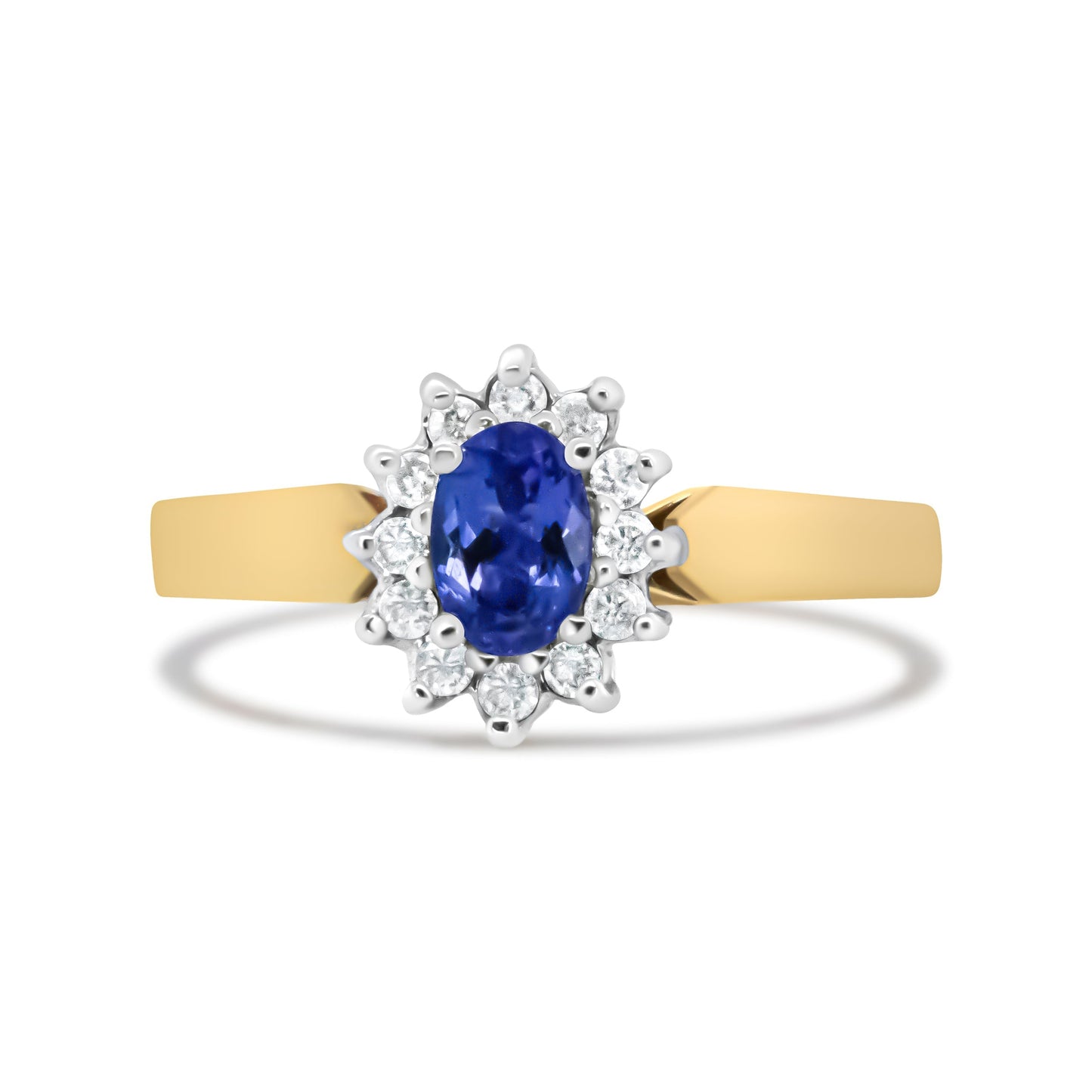 14K Yellow Gold 1/5 Cttw Round Diamond and 6x4mm Oval Blue Tanzanite Halo Ring (H-I Color, I1-I2 Clarity) - Size 7.75 Bids.com